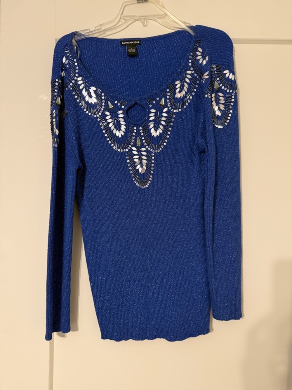 Lauren Michelle Royal Blue Embellished Knit Long Sleeve Top